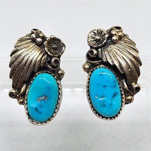 Vintage Sterling Silver Turquoise James Mason Handmade Navajo Pierced Earrings